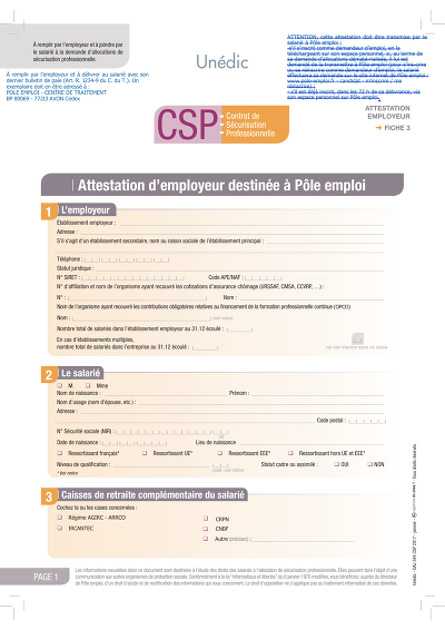 AE 2036 Pôle emploi - AE 2036 pour allocations sécurité professionnelle