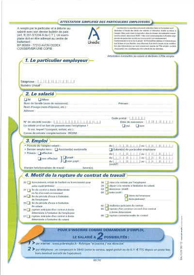 AE Particuliers - Attestation simplifiée employeurs particuliers