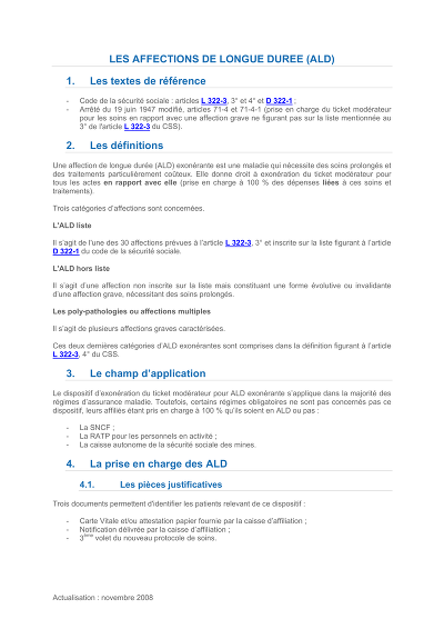 ALD Définitions - Texte de référence et définitions des ALD exonérantes