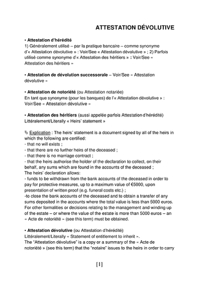 Attest. dévolutive - Définition et usage de l’attestation dévolutive