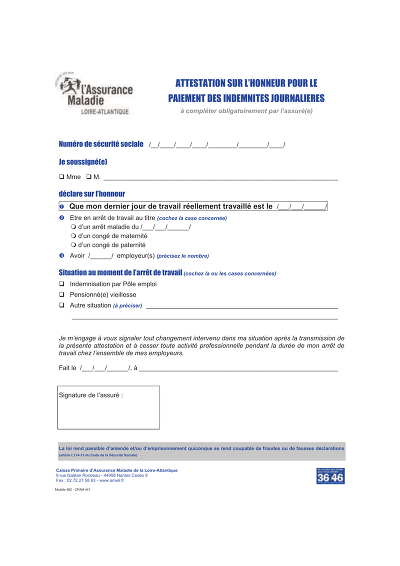 Attest. DJT travail - Certifie le dernier jour de travail effectif