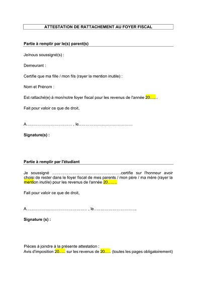 Attest ratt. fiscal - Modèle d'attestation de rattachement fiscal