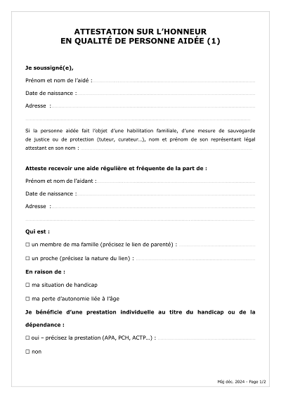 Attestation aidé - Attestation de la personne aidée