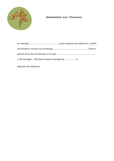 Attestation covoiturage - Modèle simple d'attestation sur l'honneur pour covoiturage