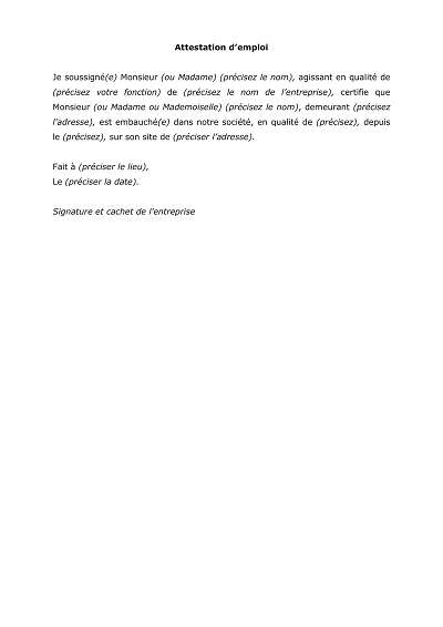 Attestation d'emploi - Modèle d’attestation d’emploi simple et direct