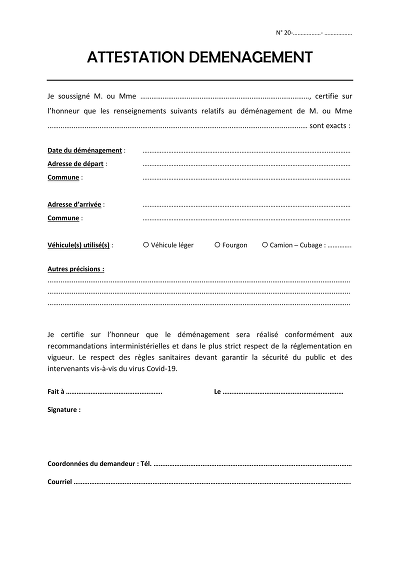 Attestation déménagement - Modèle d’attestation sur l’honneur de déménagement