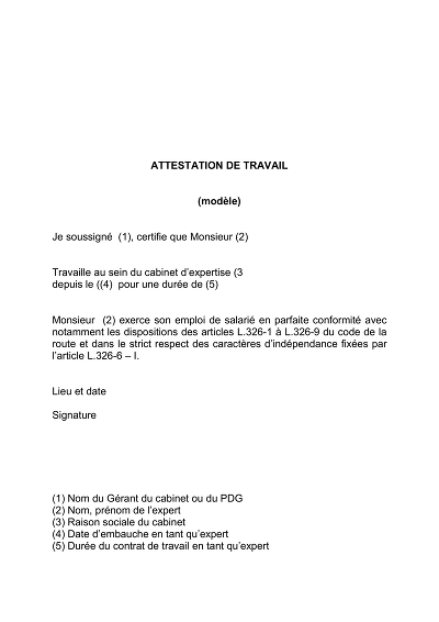 Attestation expert - Modèle d’attestation de travail pour expert
