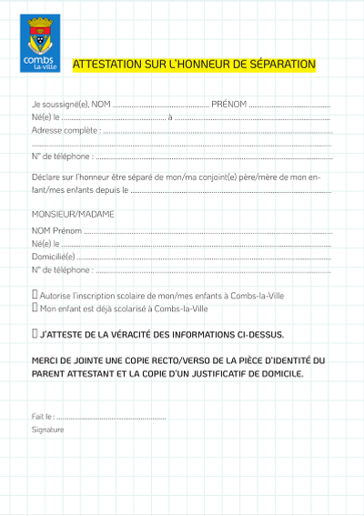 Attestation modele - Attestation de séparation et inscription scolaire