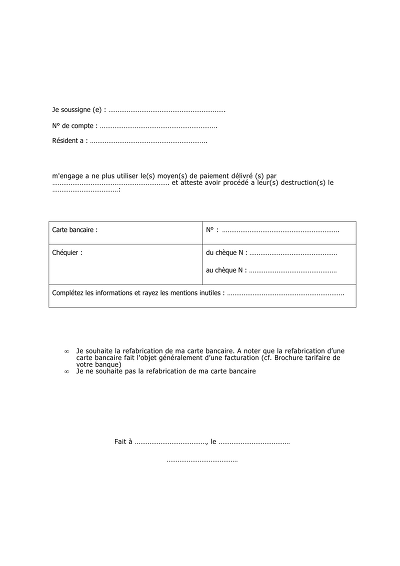 Attestation moyens - Attestation destruction CB et chéquier