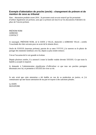 Attestation oncle - Modèle d’attestation d’un oncle pour tribunal