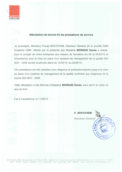 Attestation prestation - Certifie la bonne fin de prestations de service freelances