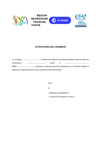 Attestation régularité - Attestation sur l’honneur de conformité fiscale, sociale et environnementale