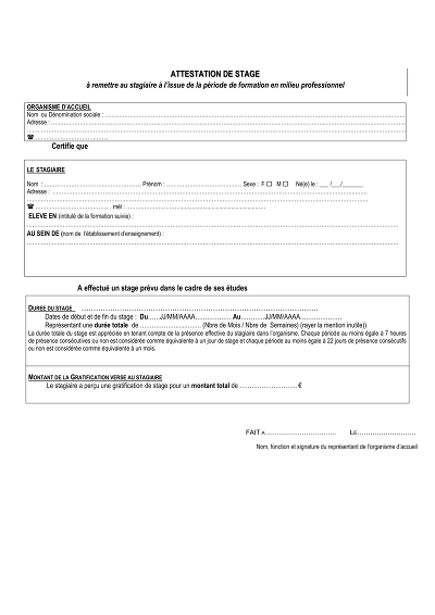 Attestation scolaire - Modèle générique d’attestation de stage scolaire