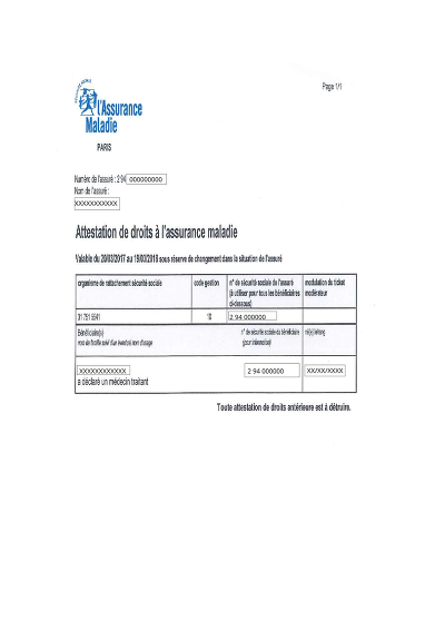 Attestation Vitale - Modèle d’attestation de droits CPAM Vitale