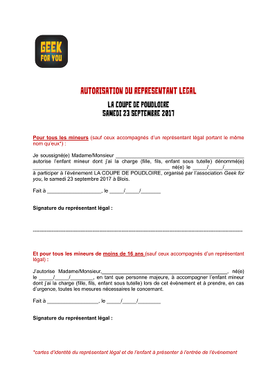 Autorisation mineur - Modèle d’autorisation du représentant légal pour mineur