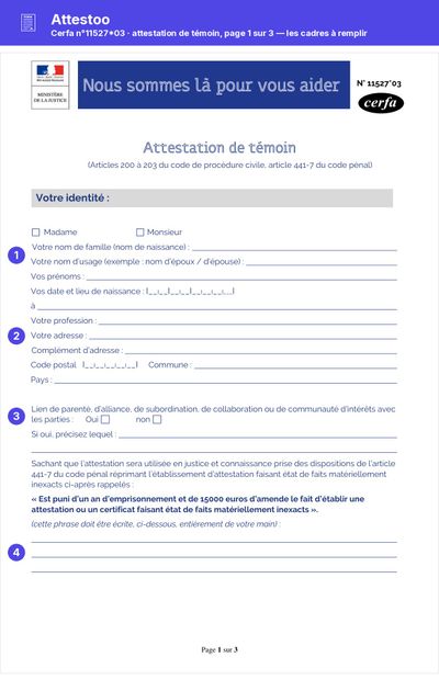 Cerfa 11527*03 (PDF officiel) - Copie non modifiée du formulaire du ministère de la Justice, 3 pages, à imprimer et remplir à la main