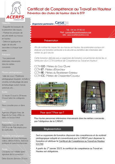 Certificat CCTH - Programme et modèle de certificat de compétence