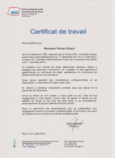 Certificat travail détaillé - Certificat de travail détaillé mentionnant la libération de tout engagement