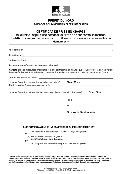 Certificat visiteur - Certificat garantissant ressources pour visiteur