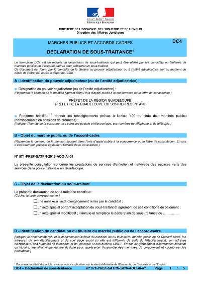 DC4 Sous-traitance - Formulaire officiel de déclaration de sous-traitance