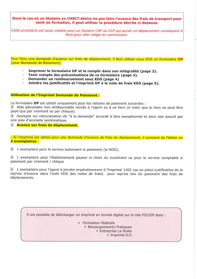 Demande avance frais - Formulaire pour avance frais déplacement