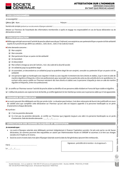 Dépenses aidant - Attestation des dépenses de l’aidant familial