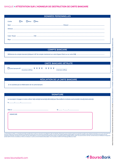 Destruction CB - Attestation de destruction de carte bancaire.