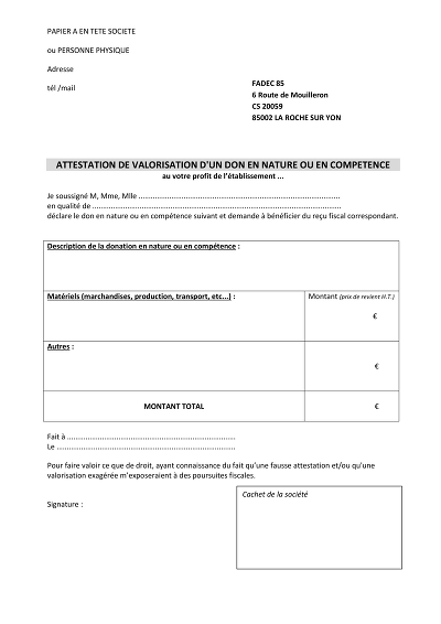 Don compétences/nature - Valorisation d’un don en nature ou compétence