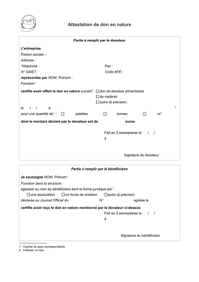 Don en nature - Certificat type pour don en nature