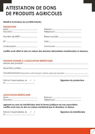 Don produits agricoles - Attestation de don de denrées agricoles