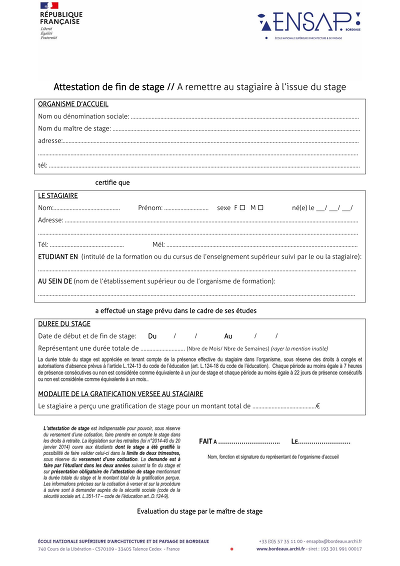 Fin de stage - Attestation de fin de stage à remettre au stagiaire
