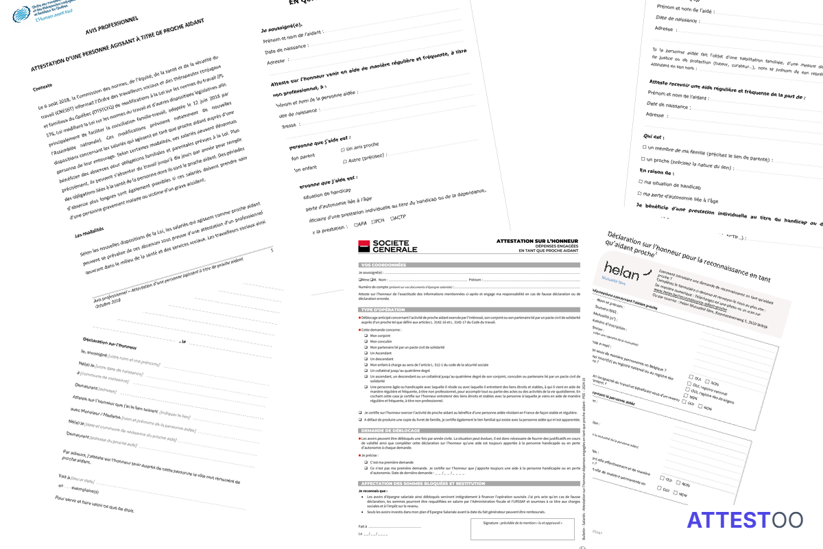 Modèle d'attestation sur l'honneur d'aidant familial
