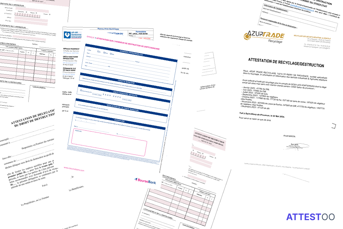 Modèle d'attestation de destruction (documents, matériel)
