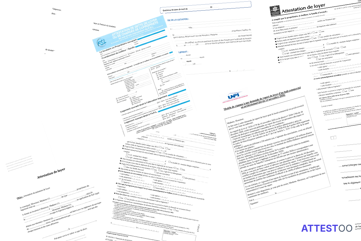 Modèle d'attestation de loyer (quittance) en PDF/Word