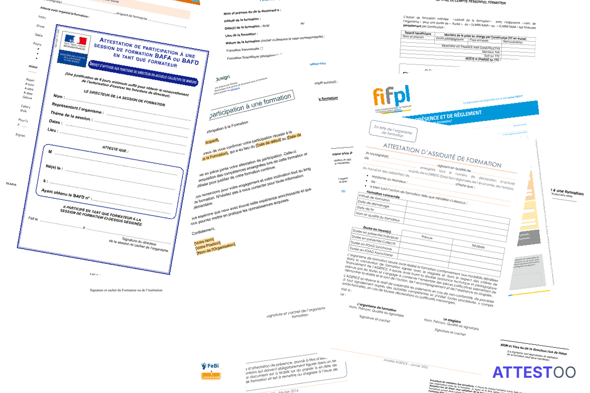 Modèle d'attestation de participation à une formation