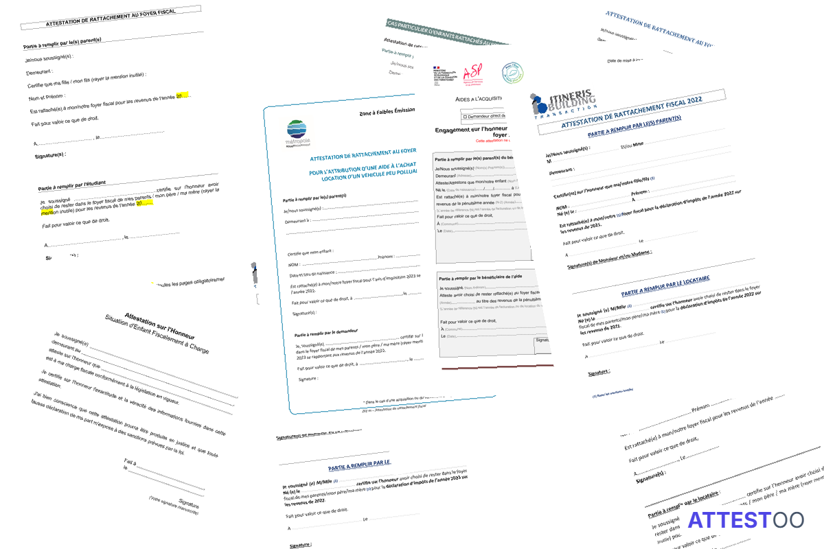 Modèle d'attestation de rattachement au foyer fiscal