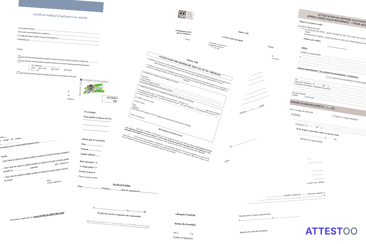Modèle d'attestation de reprise de travail par l'employeur