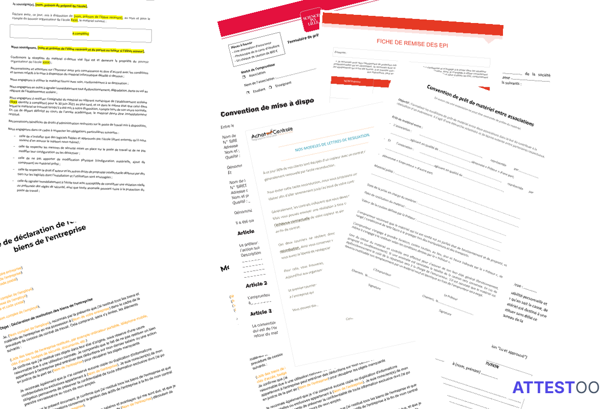 Modèle d'attestation de restitution de matériel professionnel