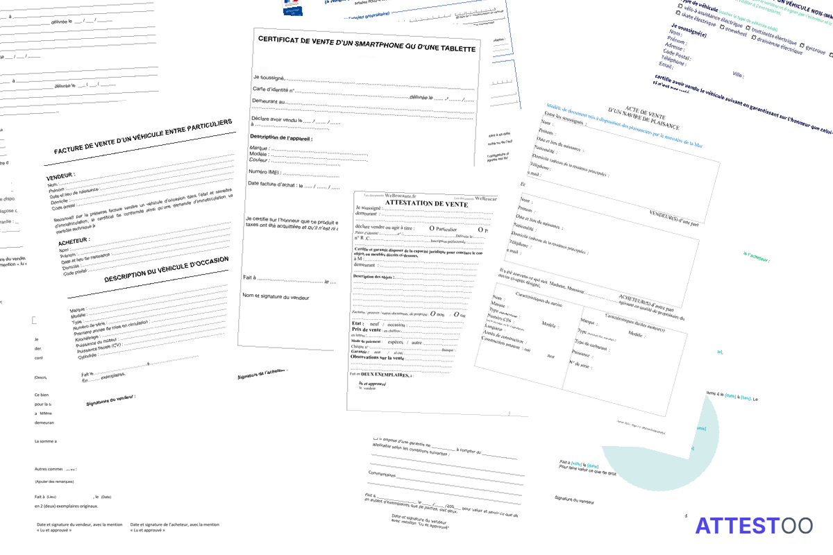 Modèle d'attestation de vente entre particuliers