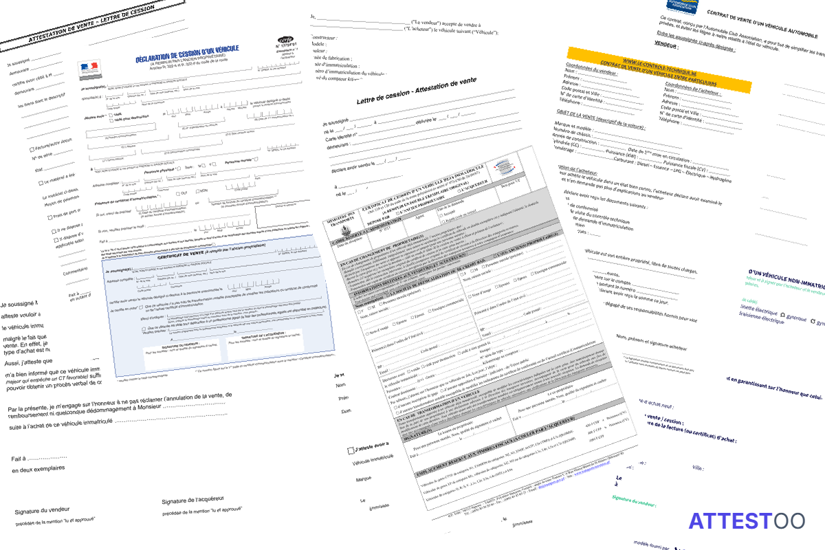 Modèle d'attestation de vente d'un véhicule en l'état