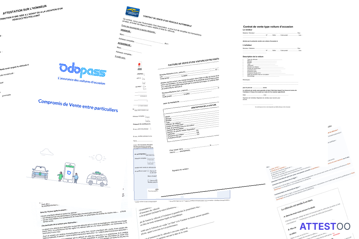 Modèle d'attestation de vente d'un véhicule pour pièces