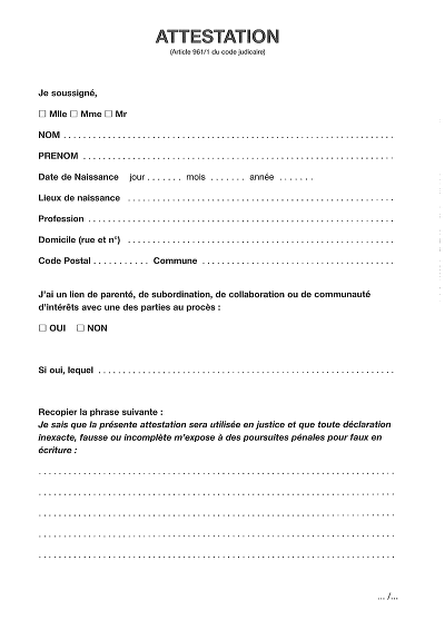 Modèle attestation - Formulaire générique d’attestation judiciaire