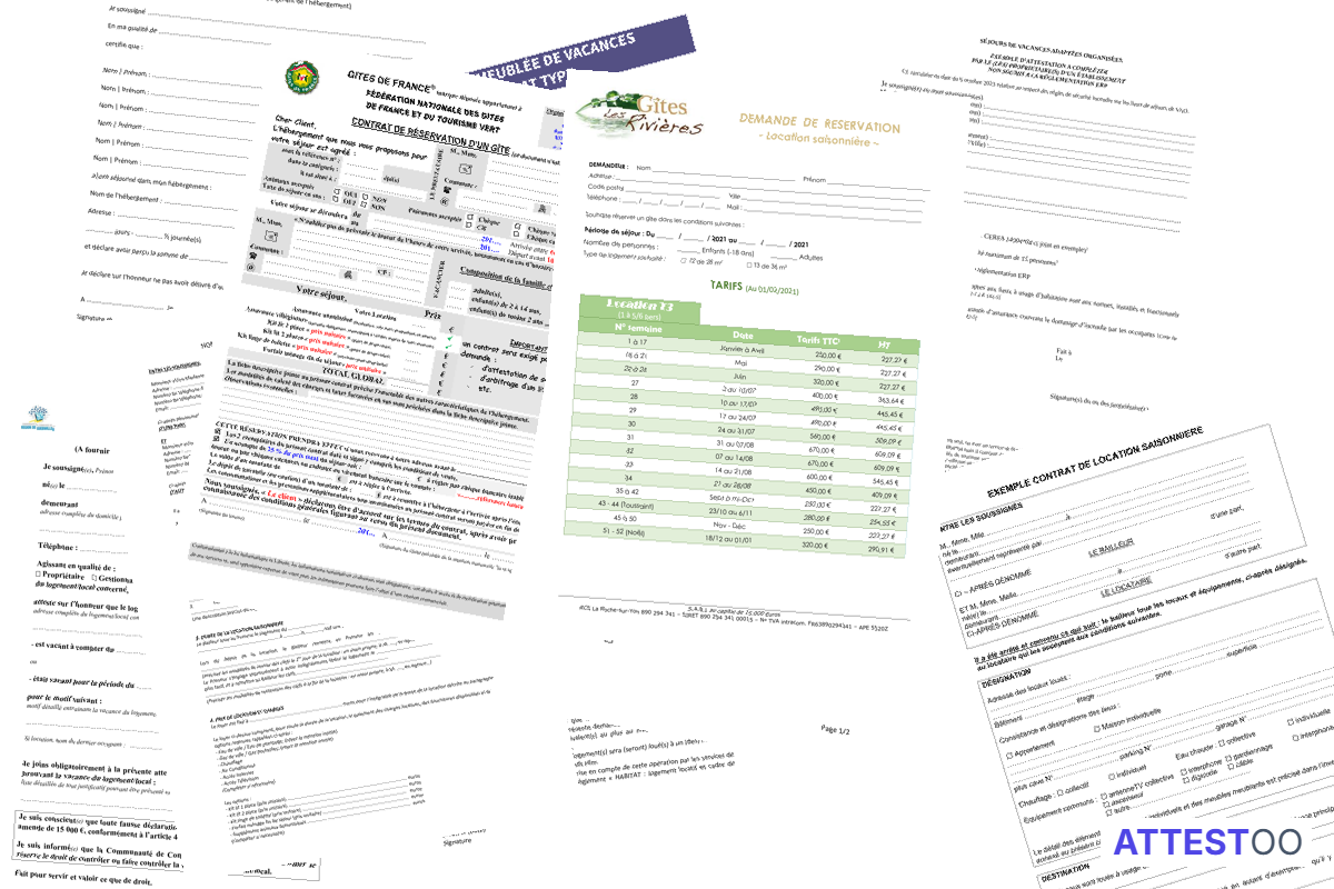 Modèle de contrat ou attestation de location saisonnière