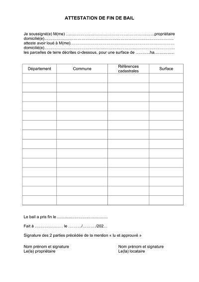Modèle fin de bail - Template pour attester la fin d’un bail agricole