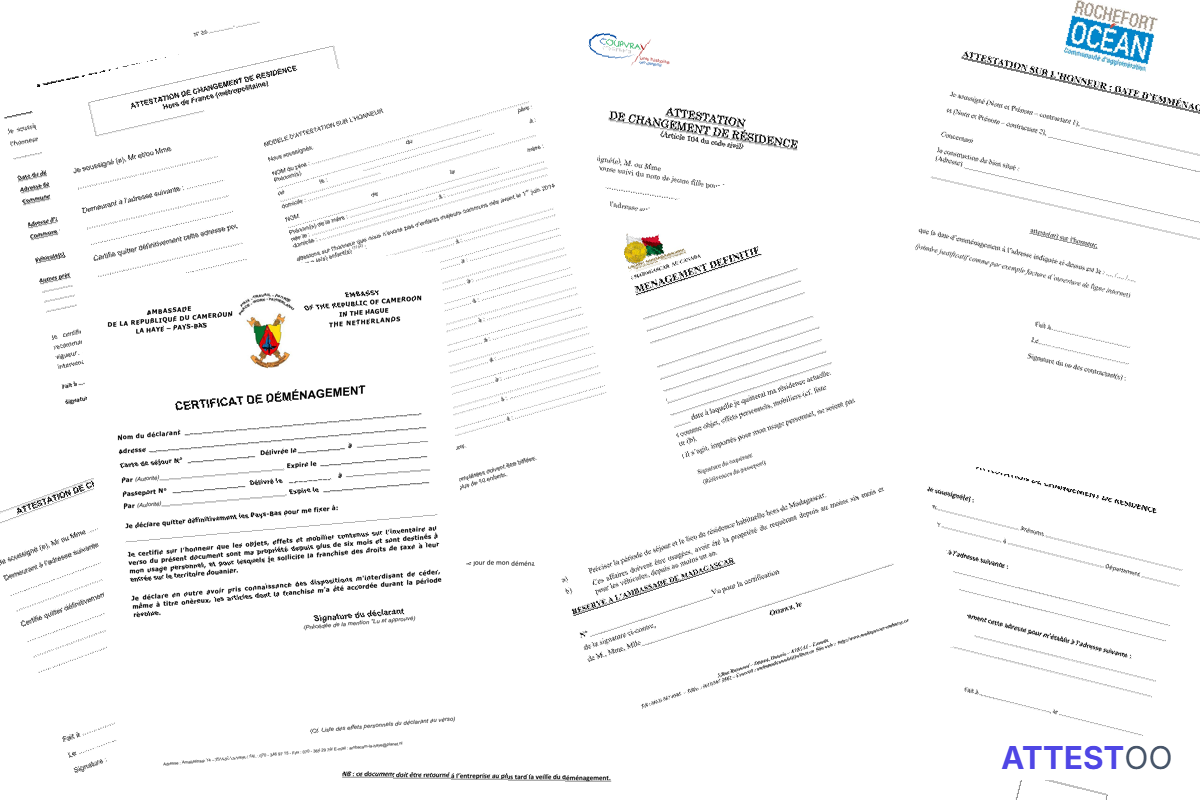 Modèle de justificatif ou d'attestation de déménagement