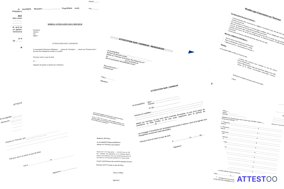 Modèle générique de lettre d'attestation sur l'honneur