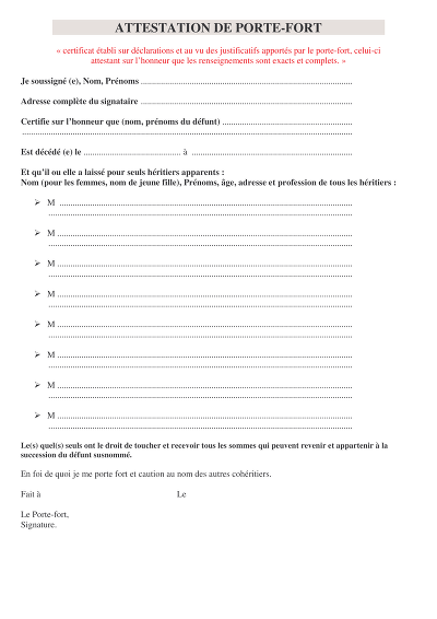 Modèle Porte-Fort - Certificat de porte-fort pour succession