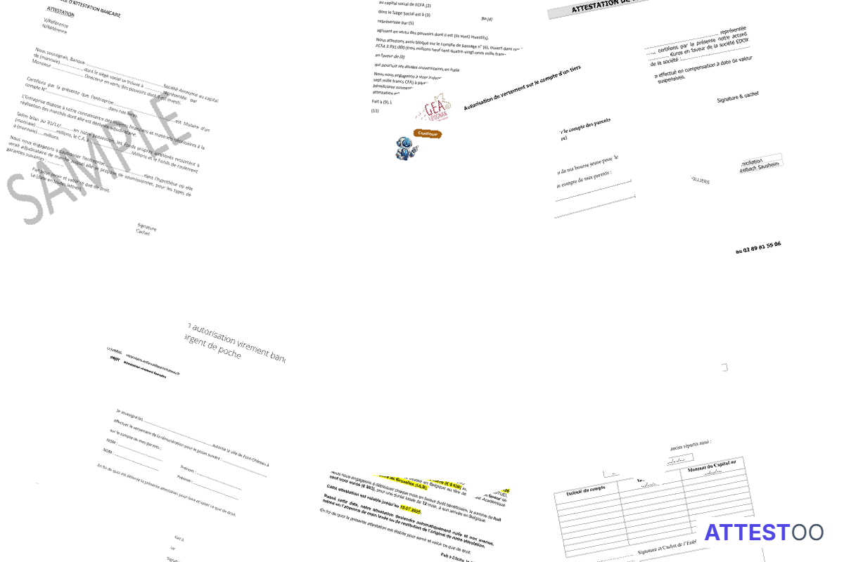 Modèle de preuve ou attestation de virement bancaire