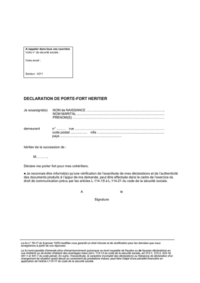 Porte-Fort Héritier - Déclaration d'un héritier se portant fort