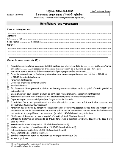 Reçu dons interet gen - Reçu de dons pour organisme d’intérêt général